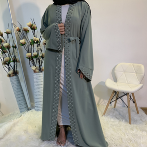 Limanying Islamic solid color fashion simple Party Solid Beaded Dress open abaya dubai 2023 abaya with pearl