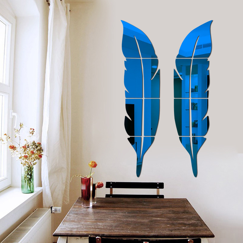 Feather Dressing Mirror Self-Adhesive 3d Mirror Wall Sticker