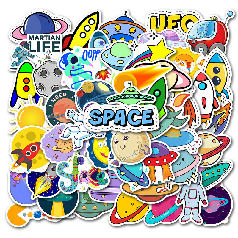 50Pcs Waterproof hand-painted cartoon planet luggage sticker