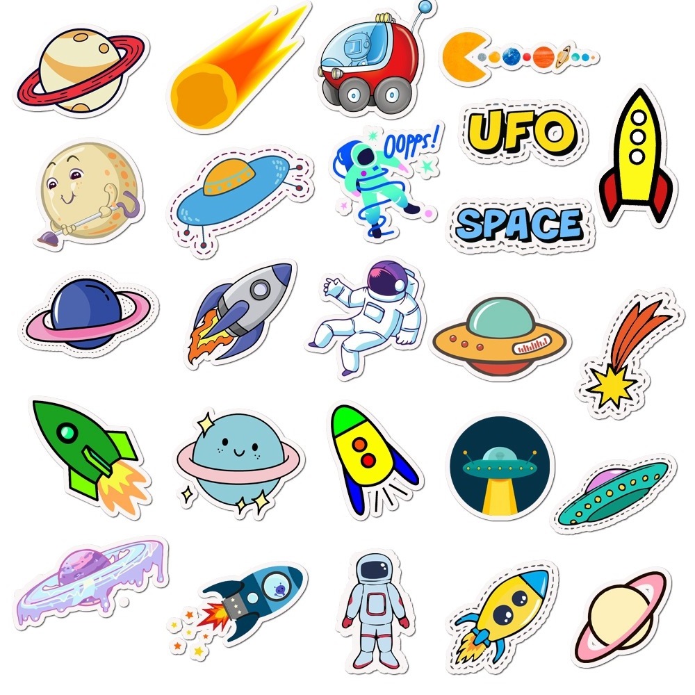 50Pcs Waterproof hand-painted cartoon planet luggage sticker