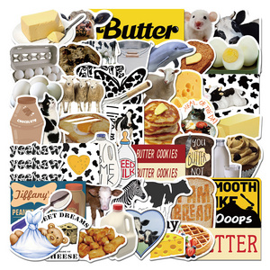 50Pcs Cartoon INS Dairy Cow Butter Decorative Stickers Label For Luggage Laptop Cup Scrapbook Notebook PVC Waterproof Sticker