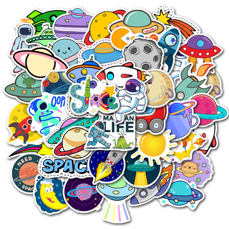 50Pcs Waterproof hand-painted cartoon planet luggage sticker