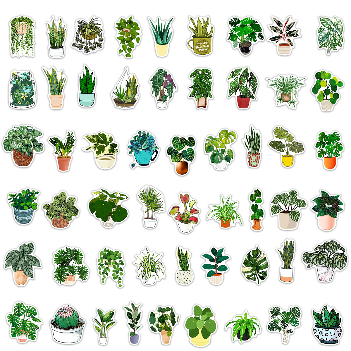 50Pcs Hand Ledger Pull Rod Case Water Bottle Notebook Decoration Waterproof Stickers Green Plant Pot Graffiti Stickers