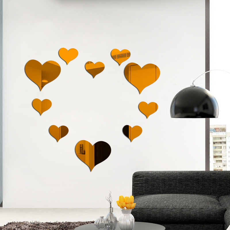 Acrylic Plastic Perspex Decoration Mirror Heart Shape Unbreakable Printing Wall Sticker Decor Acrylic Mirror