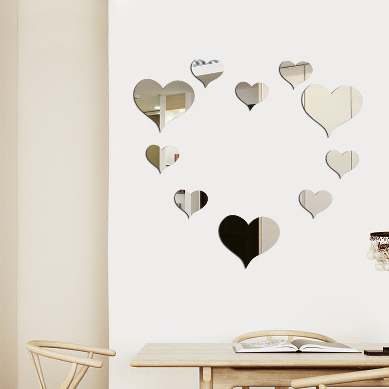 Acrylic Plastic Perspex Decoration Mirror Heart Shape Unbreakable Printing Wall Sticker Decor Acrylic Mirror