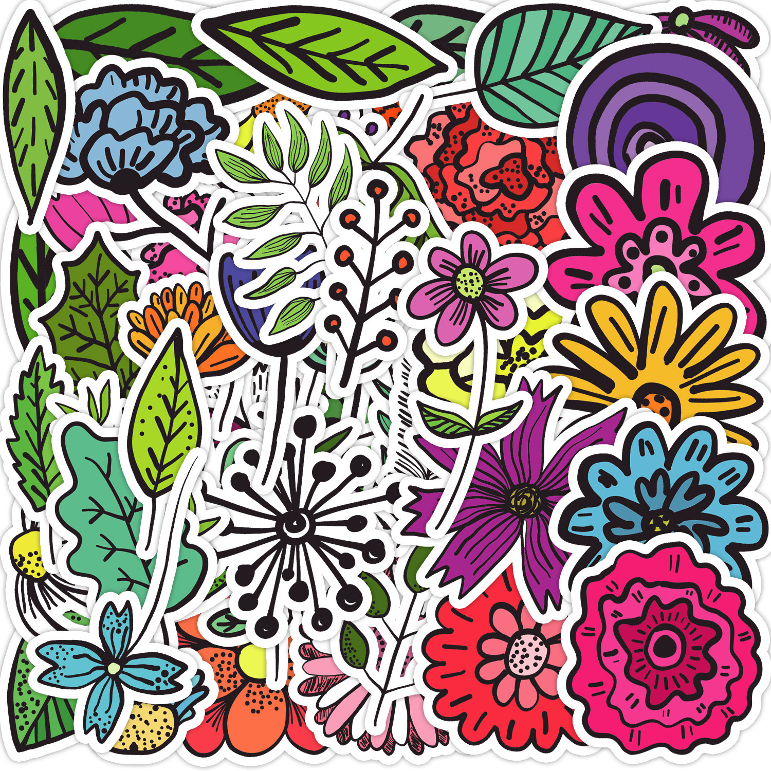 50Pcs Girl Liked Leaf Flower Graffiti Stickers Decorative Label For Luggage Laptop Guitar Helmet Skateboard Waterproof Sticker