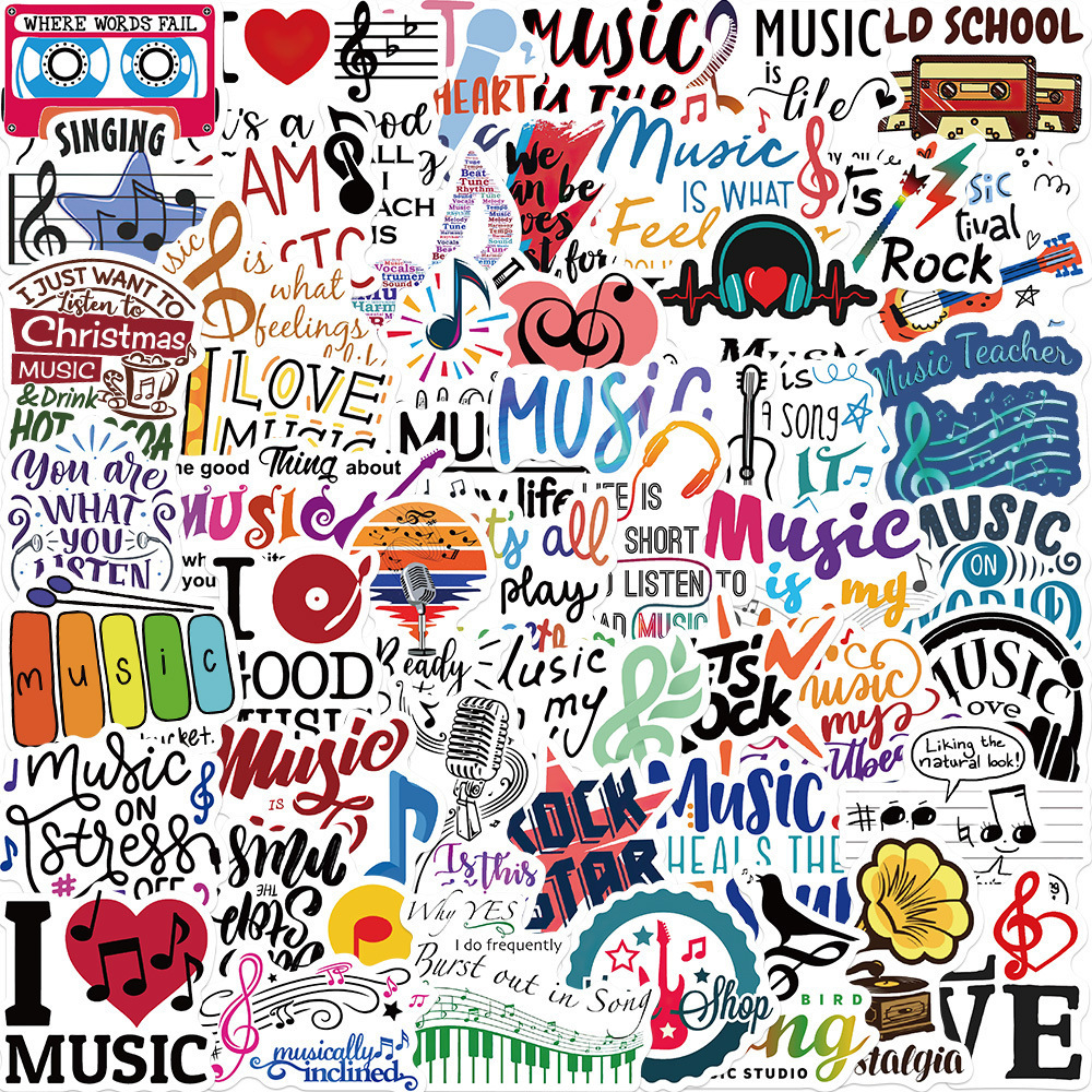 50Pcs Motivational Music Stickers Decorative Label For Luggage Laptop Guitar Notebook Skateboard Vinyl Waterproof Sticker