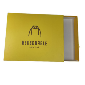 rigid cardboard yellow pull out sliding drawer T shirt custom packaging box for clothes