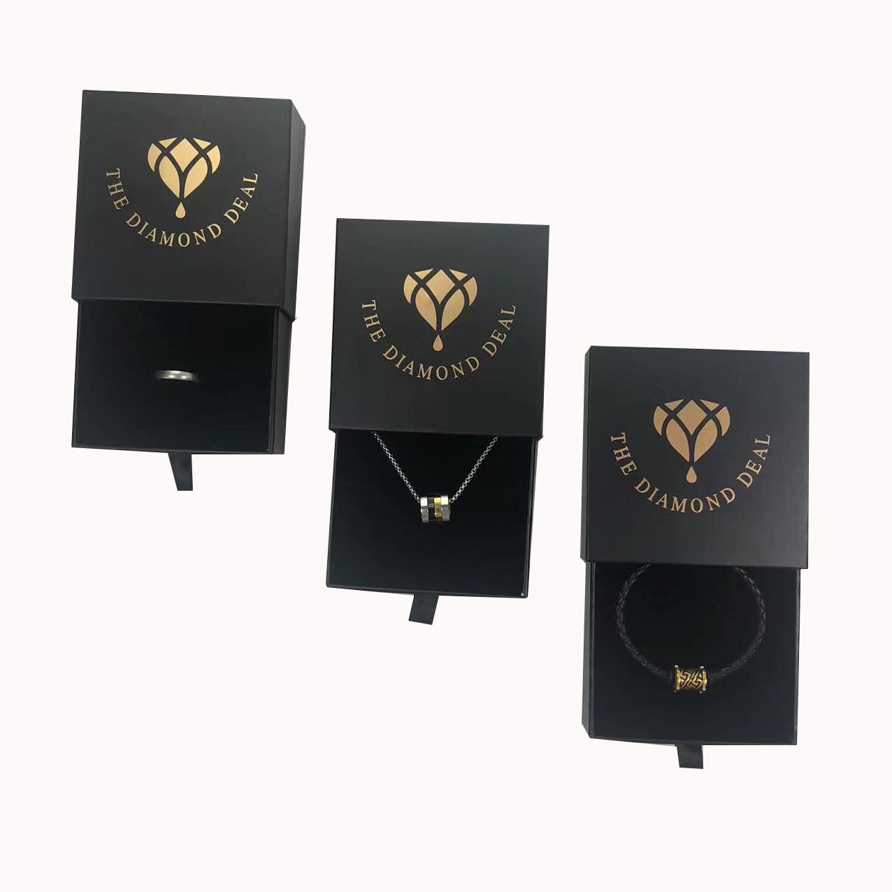 9x9x3cm custom logo printed drawer jewelry boxes packaging for necklace ribbon pull tab