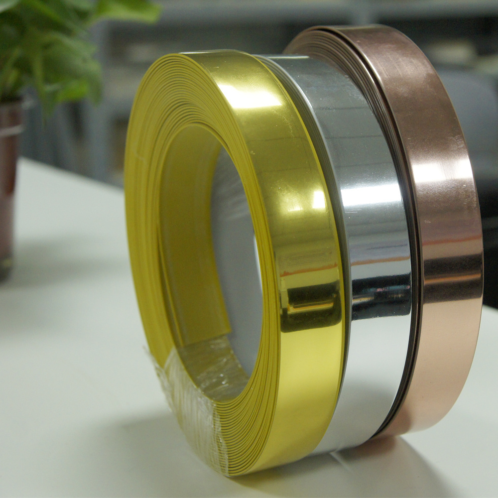 custom metallic brushed golden decorative glue for pvc edging banding tape trim strip exquisite edge band roll