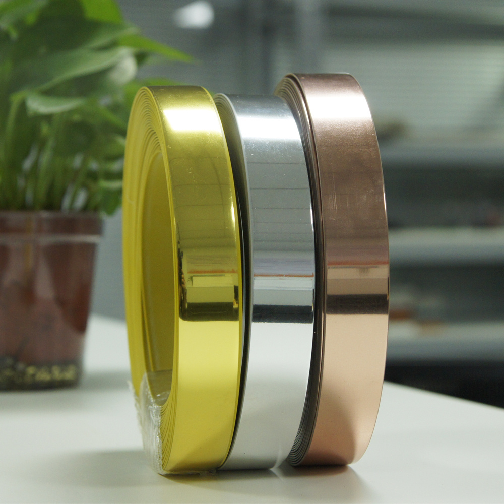 custom metallic brushed golden decorative glue for pvc edging banding tape trim strip exquisite edge band roll