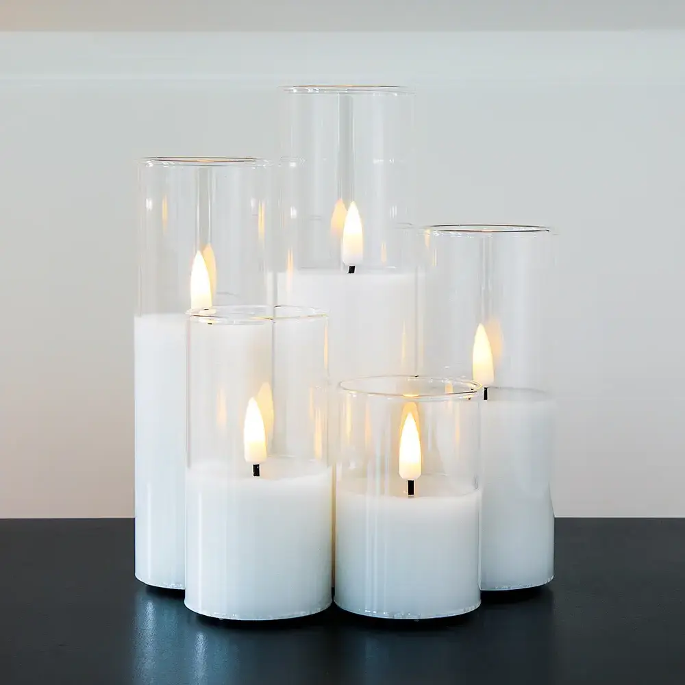 3 pcs Clear Glass Flameless Candles with Timer Flickering Pillar Led Candle Light In Clear Glass with Moving Flame Electronic