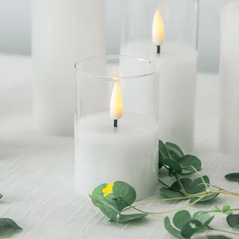 3 pcs Clear Glass Flameless Candles with Timer Flickering Pillar Led Candle Light In Clear Glass with Moving Flame Electronic