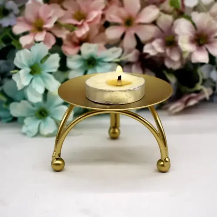 Gold Metal Plate Candle Holder Decorative Iron Pillar Teapot Plate,Candle Stand For Wax Candlesticks For Tea Light Holder