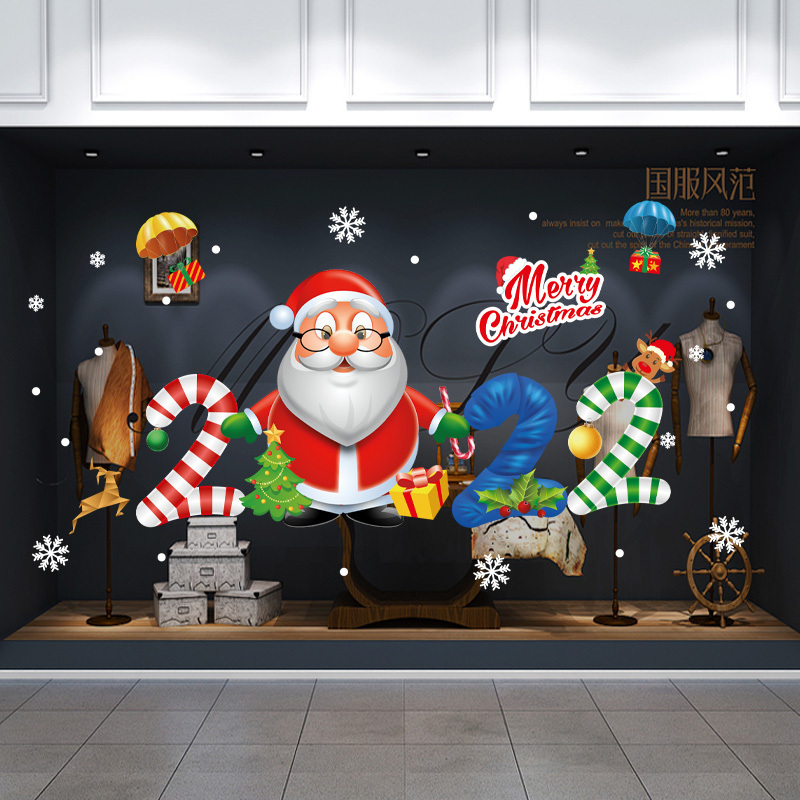 News Christmas Wall Sticker Santa Claus Snowman Snowflake Festival Window Wallpaper Self Adhesive Living Room Decorative Mural