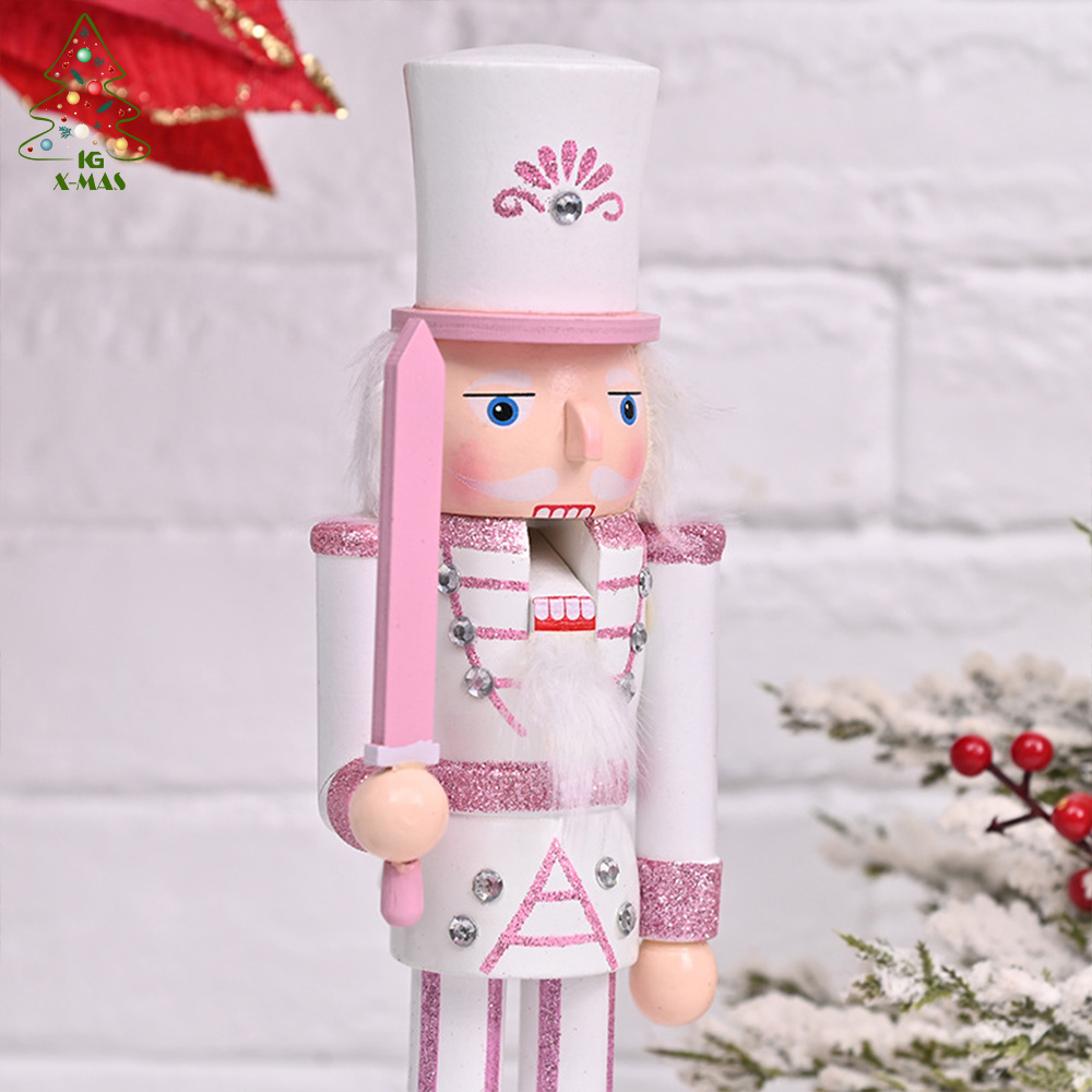 Xmas Crafts Wholesale 12inch Pink Christmas Wooden Decorations Christmas Soldier Wooden Nutcrackers