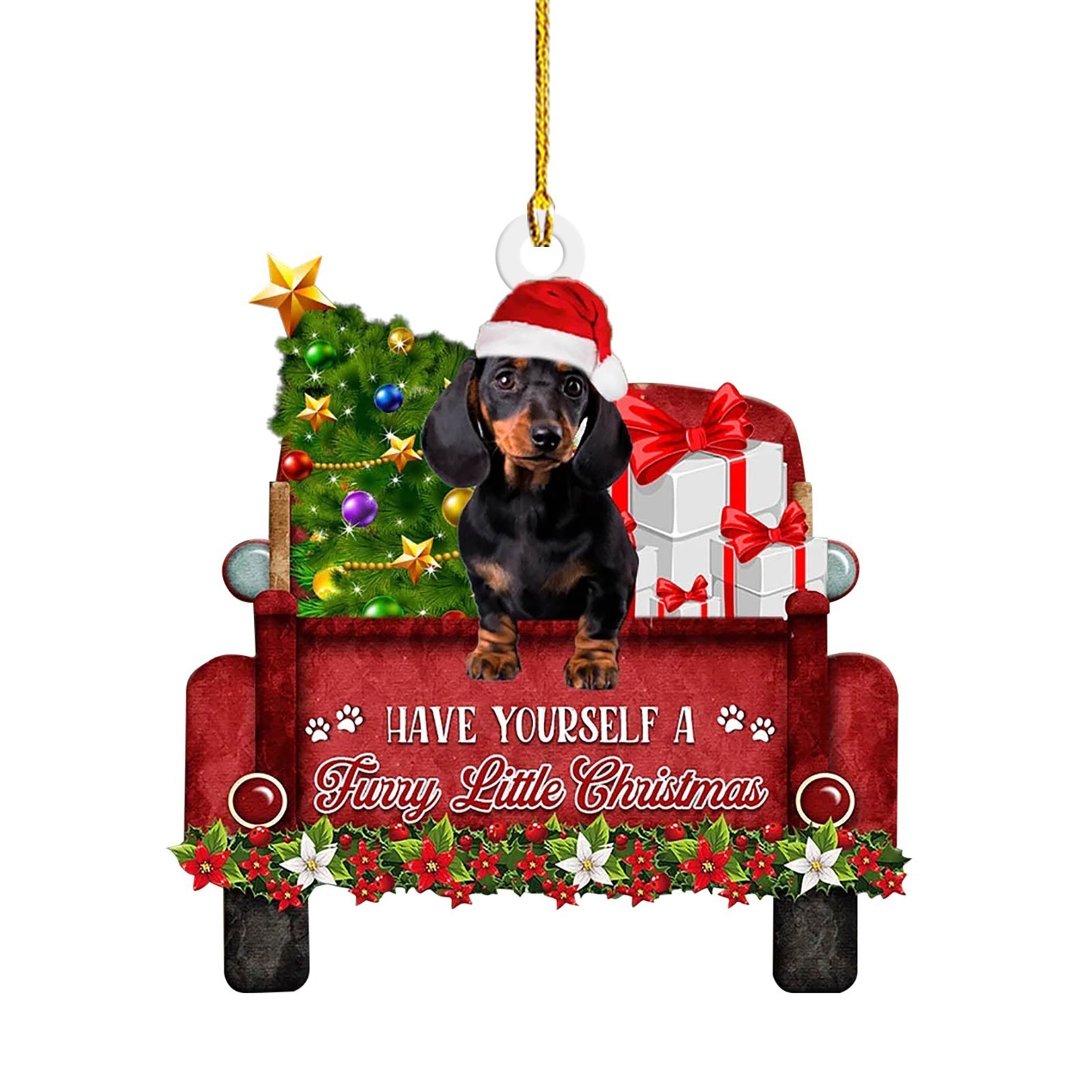 Cute Dachshund Christmas Tree Topper Hanging Acrylic PVC Christmas Decorative Wiener Dog Hanging Ornament