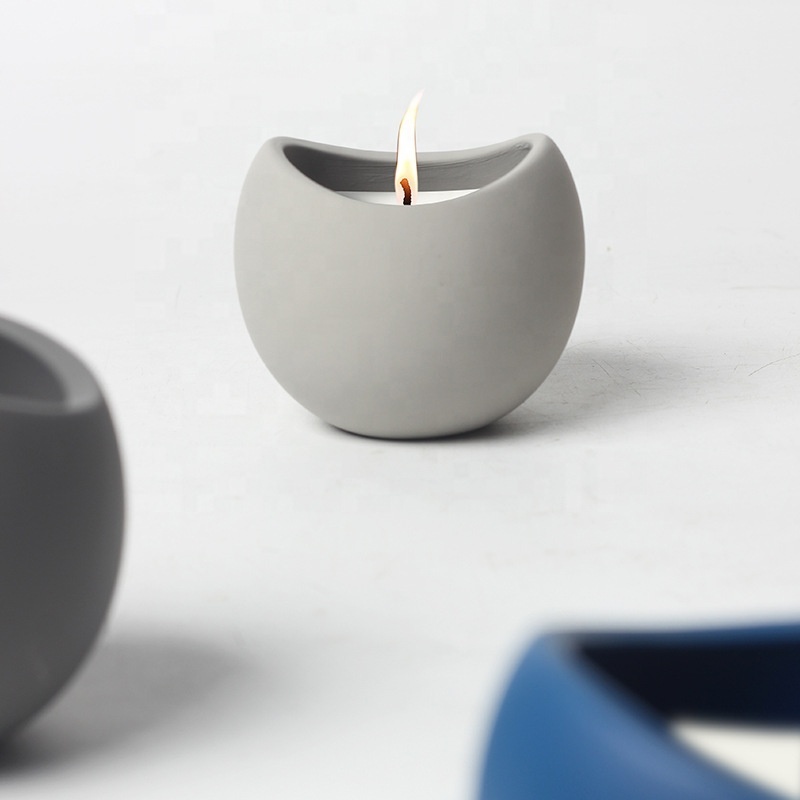 Matte White Round Bottom Concrete Frosted Smoke Grey Candle Jar Black Round Candle Vessels Bowl Candle Holders for Home Wedding