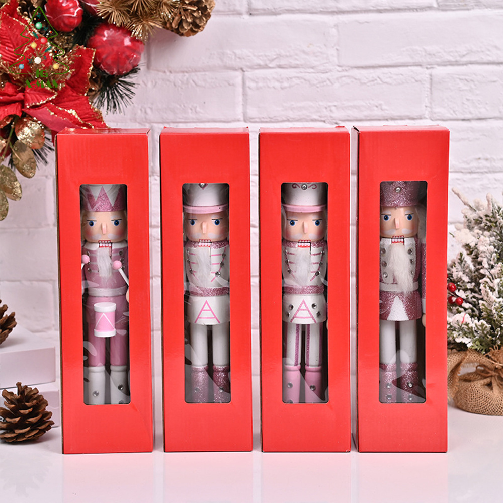 Xmas Crafts Wholesale 12inch Pink Christmas Wooden Decorations Christmas Soldier Wooden Nutcrackers