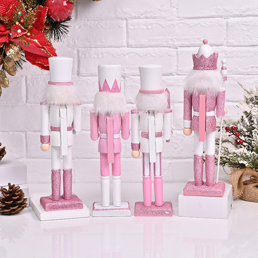 Xmas Crafts Wholesale 12inch Pink Christmas Wooden Decorations Christmas Soldier Wooden Nutcrackers