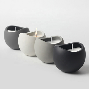 Matte White Round Bottom Concrete Frosted Smoke Grey Candle Jar Black Round Candle Vessels Bowl Candle Holders for Home Wedding