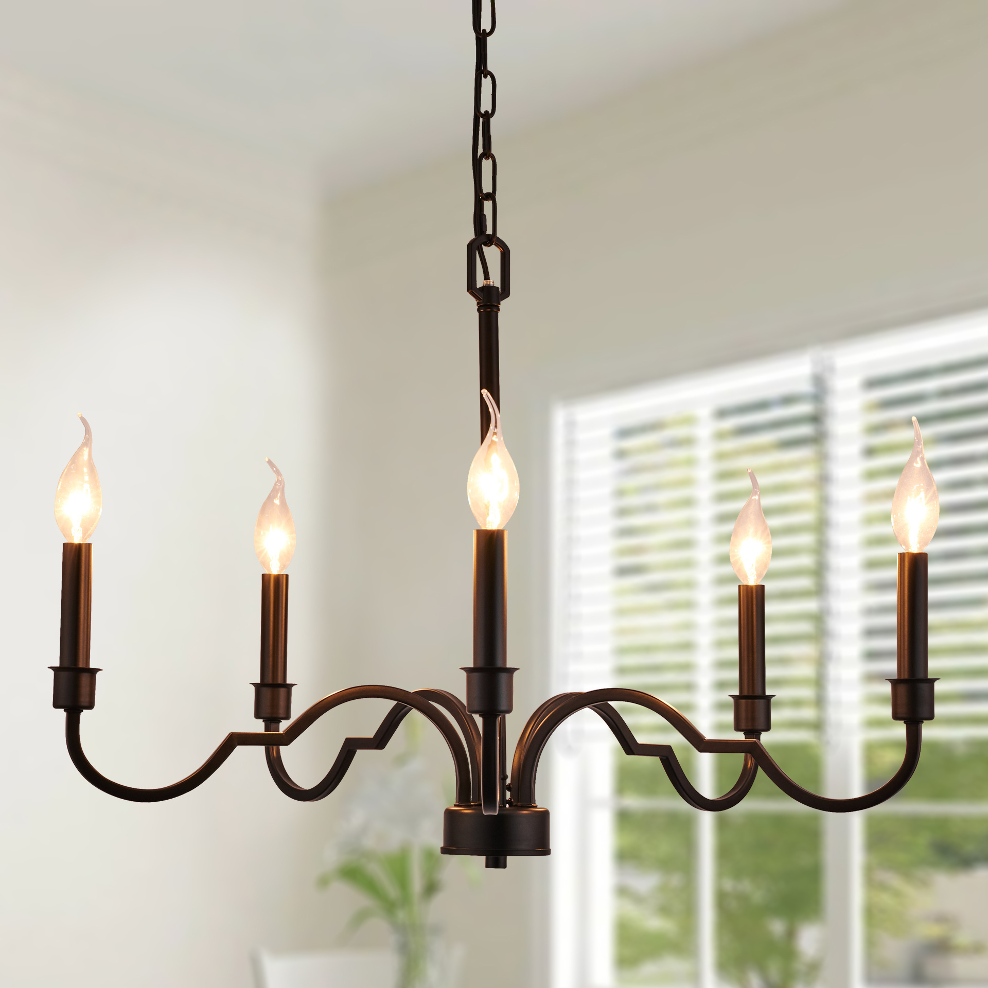 Black 5-lights Chandelier Modern Farmhouse Rustic Kitchen Light Hanging Fixture Candle Ceiling Pendant Light for Dining Room