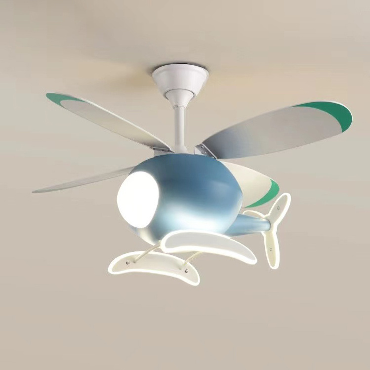 Cartoons Airplane Ceiling Fans with Light Helicopter Shape Ceiling Fan Lamp, Remote 6-Speed Ceiling Light for Children's Room