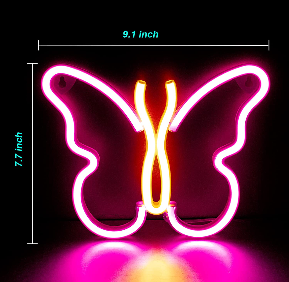 Led Neon Night Light Sign Wall Art Sign USB/Battery Operated Butterfly Neon Lights For Kids Room Aesthetic Party Bar Decoration