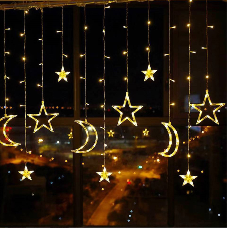 Outdoor Fairy Hanging Wedding Party Garden Bedroom Wall Christmas Decoration Twinkle Star Moon Led Window Curtain String Light