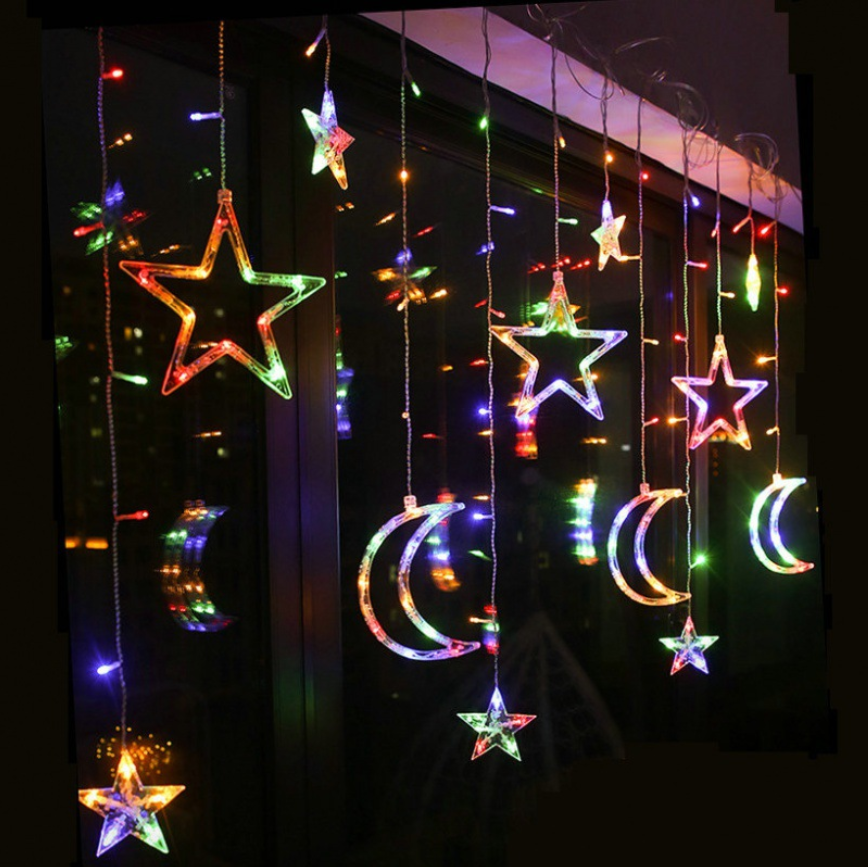 Outdoor Fairy Hanging Wedding Party Garden Bedroom Wall Christmas Decoration Twinkle Star Moon Led Window Curtain String Light