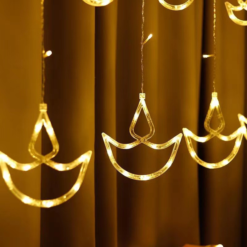 110V/220v Diwali India Fairy Divas Diya Ramadan Muslim Eid Garden Party Holiday Decoration Wall Window Led Curtain String Lights