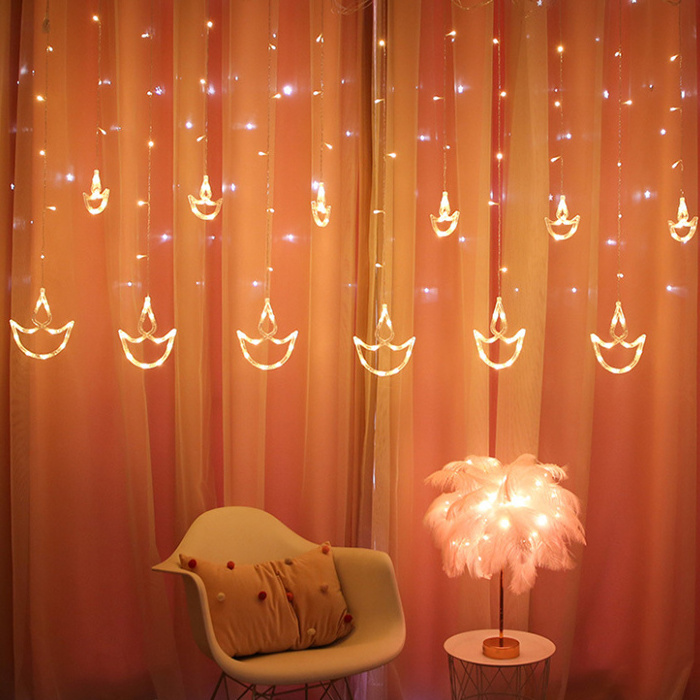 110V/220v Diwali India Fairy Divas Diya Ramadan Muslim Eid Garden Party Holiday Decoration Wall Window Led Curtain String Lights