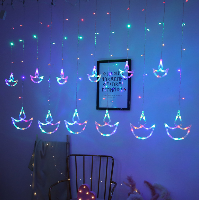 110V/220v Diwali India Fairy Divas Diya Ramadan Muslim Eid Garden Party Holiday Decoration Wall Window Led Curtain String Lights