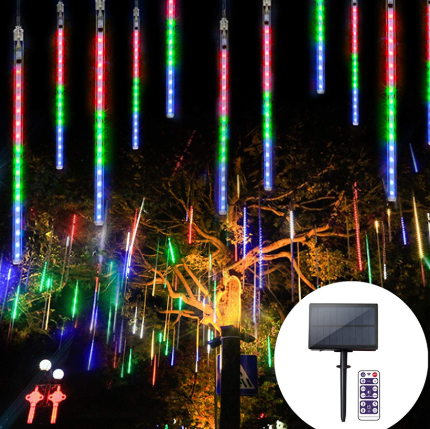 Outdoor Solar Energy 8 Tube Christmas Tree Rain Falling Snowfall Icicle Waterproof Led Solar Meteor Shower Led Lights