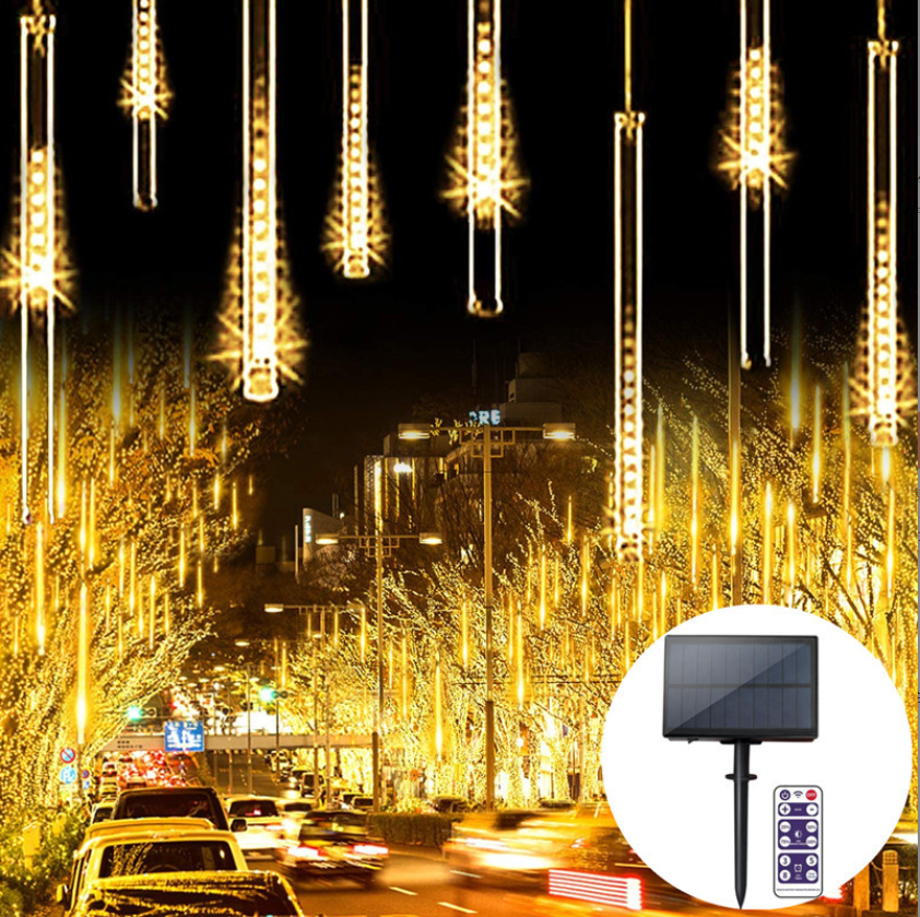 Outdoor Solar Energy 8 Tube Christmas Tree Rain Falling Snowfall Icicle Waterproof Led Solar Meteor Shower Led Lights