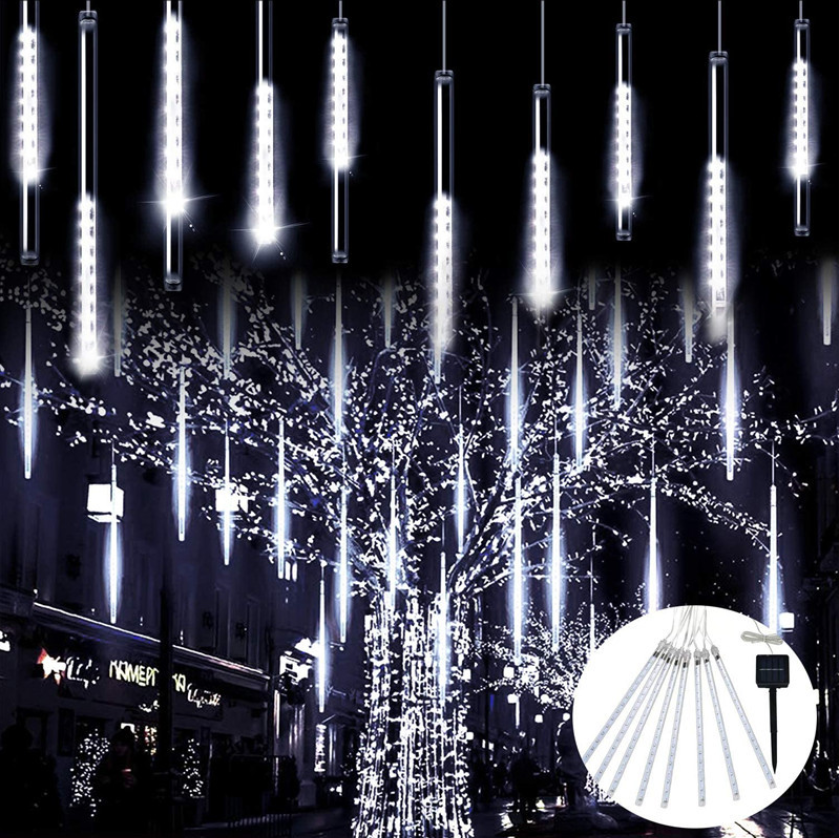 Outdoor Solar Energy 8 Tube Christmas Tree Rain Falling Snowfall Icicle Waterproof Led Solar Meteor Shower Led Lights