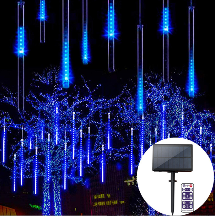 Outdoor Solar Energy 8 Tube Christmas Tree Rain Falling Snowfall Icicle Waterproof Led Solar Meteor Shower Led Lights