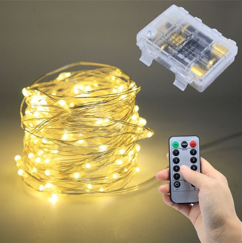 5m 10m 20m Ip65 Waterproof Remote Control 8 Lighting Modes Battery Powered Lights Colourful Led Copper Wire Fairy String Lights