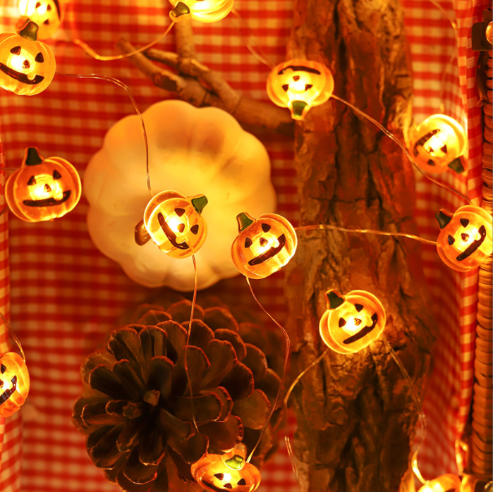 Fairy Copper Wire Maple Leaves Ghost Garden Battery Operated Led Pumpkin String Lights For Halloween Holiday Room Decoration