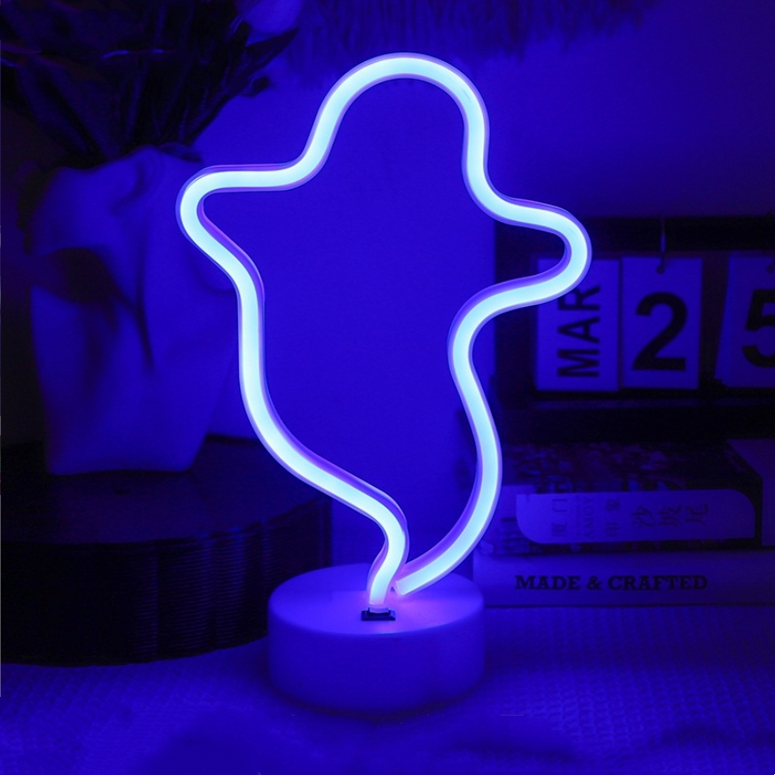 Blue Battery Usb Powered Table Night Lamp Desktop Led Ghost Neon Sign with Base For Party Bedroom Bar Halloween Decoration