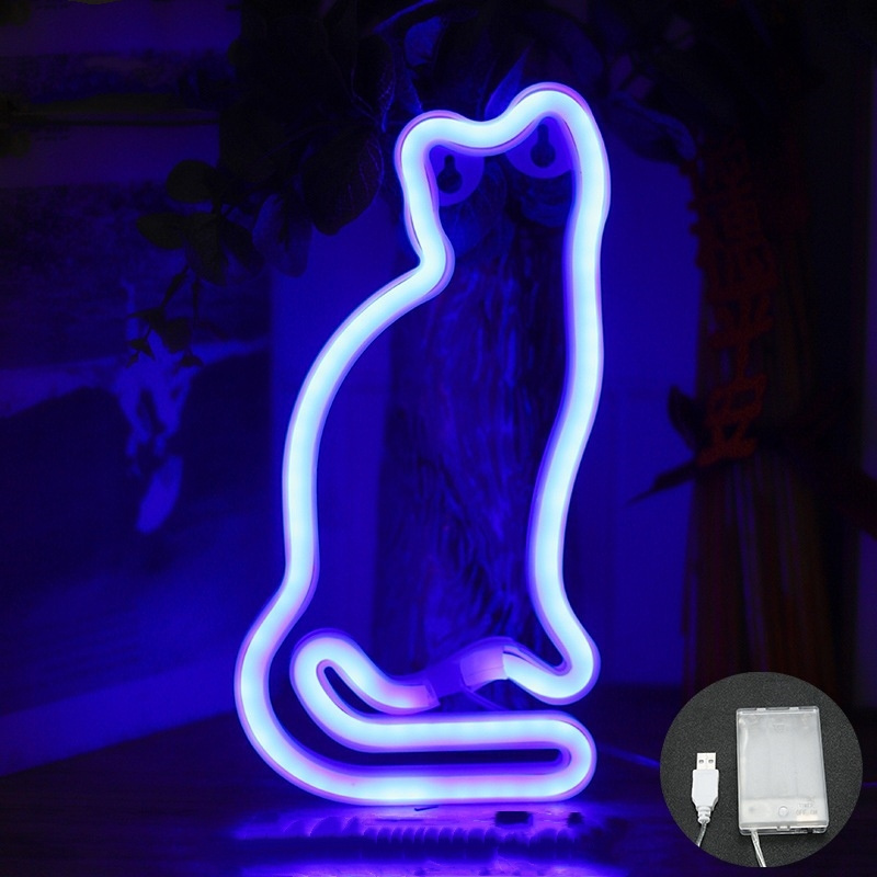 Cute Kitten Hanging Usb/Battery Powered Animal Neon Night Light Led Cat Neon Sign For Wall Kids Room Bar Party Decoration