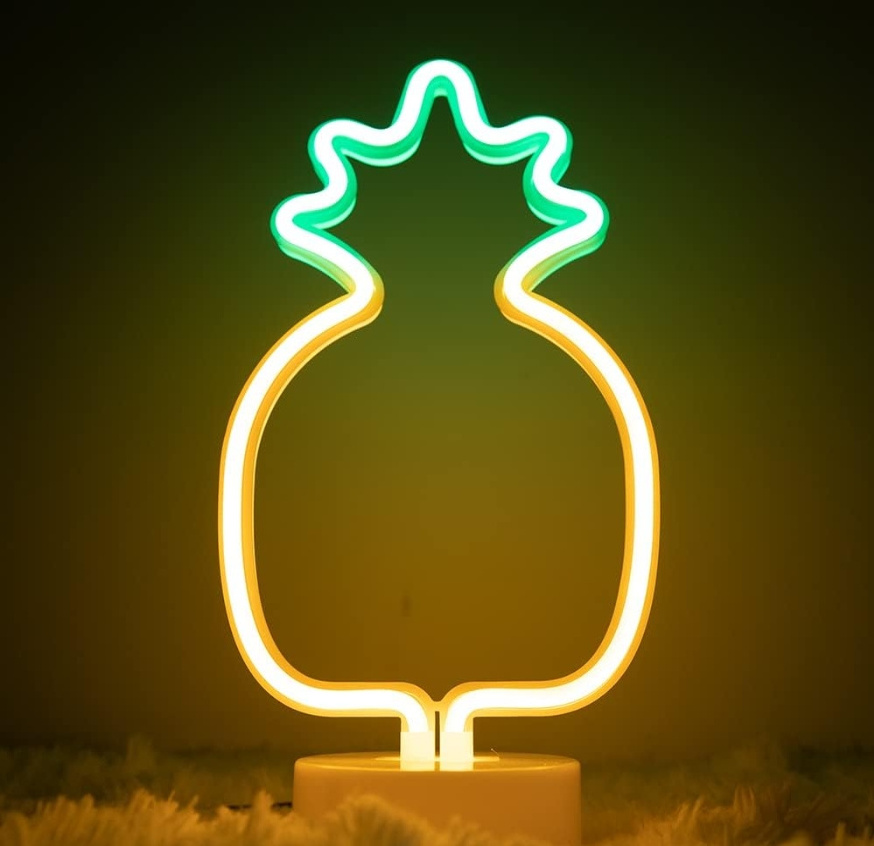 Tabletop Neon Night Light Battery/USB Powered Desktop Led Pineapple Neon Sign Light for Kids Bedroom Party Christmas Decor