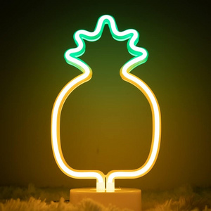 Tabletop Neon Night Light Battery/USB Powered Desktop Led Pineapple Neon Sign Light for Kids Bedroom Party Christmas Decor