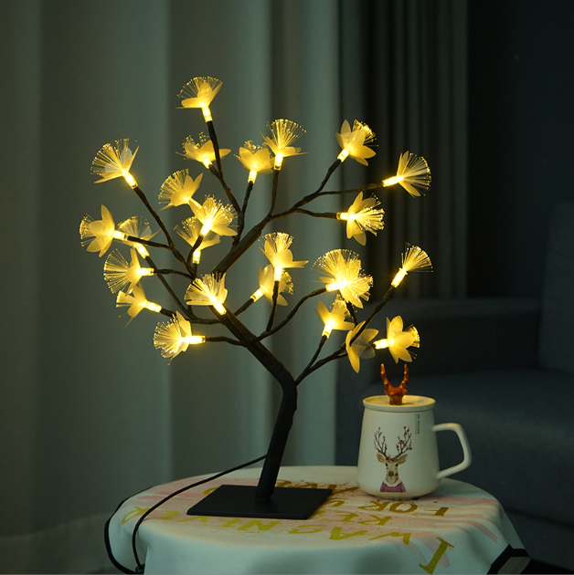 Fiber Optic Flower Night Light 45cm Artificial Tree With 24 Led Lights Warm White Usb Tabletop Bonsai Led White Birch Tree Light