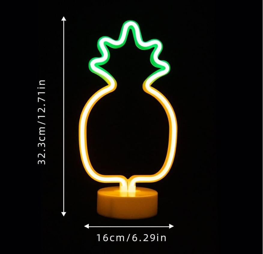 Tabletop Neon Night Light Battery/USB Powered Desktop Led Pineapple Neon Sign Light for Kids Bedroom Party Christmas Decor