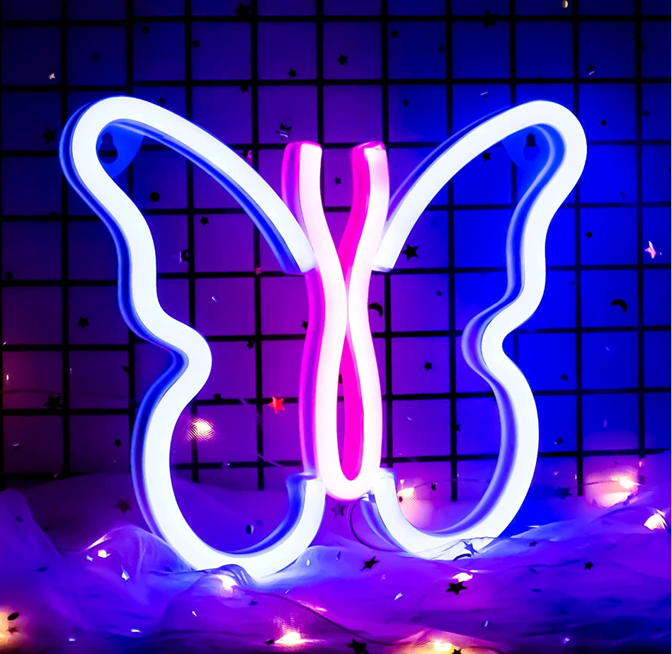 Led Neon Night Light Sign Wall Art Sign USB/Battery Operated Butterfly Neon Lights For Kids Room Aesthetic Party Bar Decoration