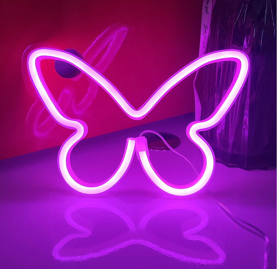 Neon Night Light Sign Wall Art Sign Battery Operated Hanging Kids Bedroom Home Party Decoration Led Butterfly Neon Sign Light