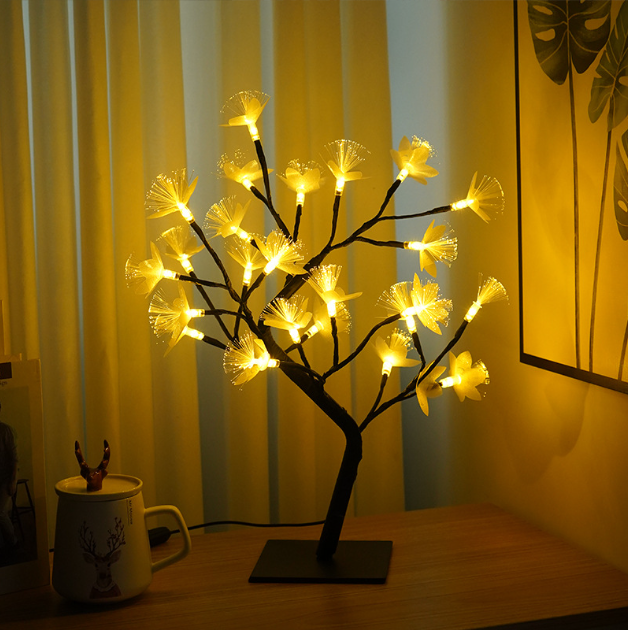 Fiber Optic Flower Night Light 45cm Artificial Tree With 24 Led Lights Warm White Usb Tabletop Bonsai Led White Birch Tree Light