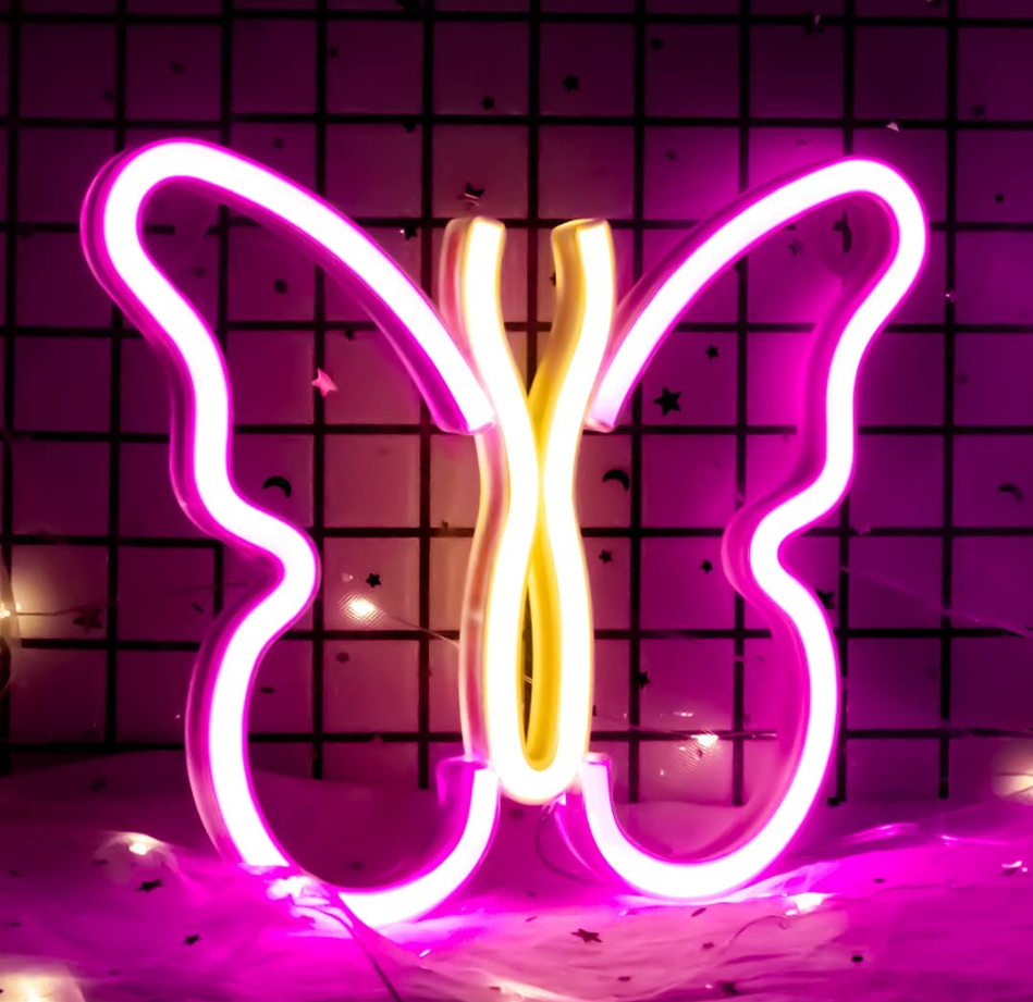 Led Neon Night Light Sign Wall Art Sign USB/Battery Operated Butterfly Neon Lights For Kids Room Aesthetic Party Bar Decoration