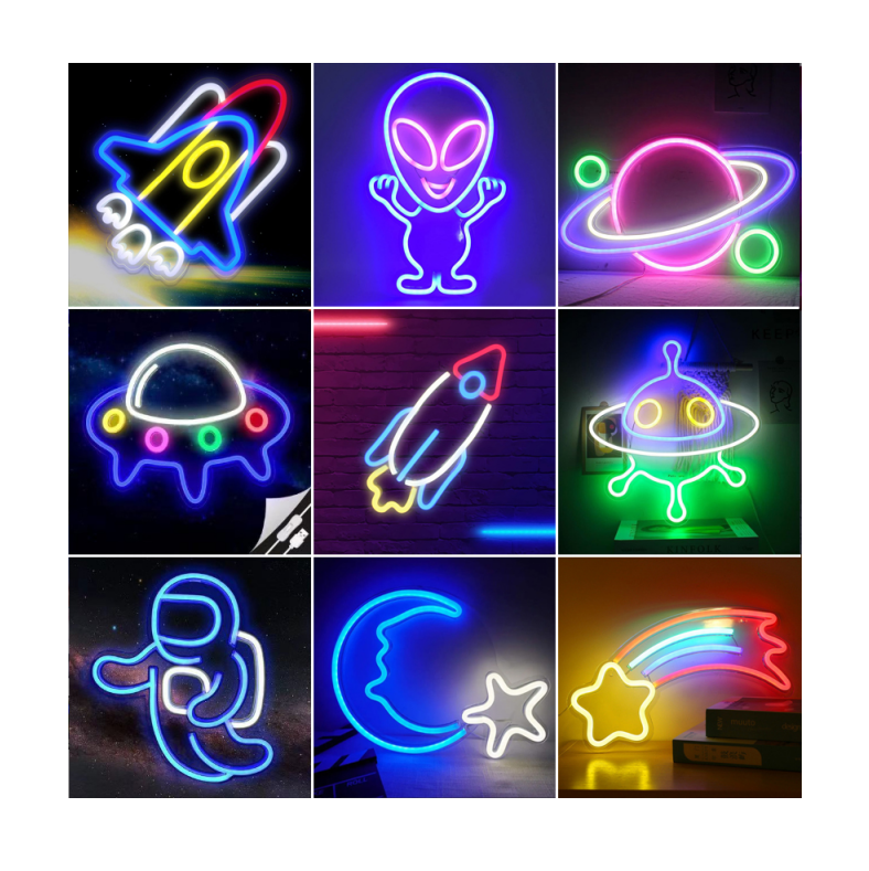 Spaceship Astronaut Alien Acrylic Moon Star Neon Light Usb Powered Led Rocket Neon Sign For Wall Game Room Party Bar Decoration